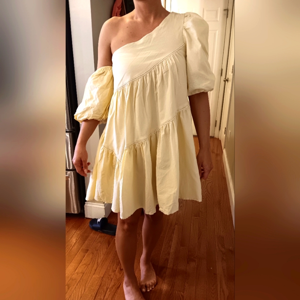 Showpo Harleen Asymmetrical trim puff sleeve dress